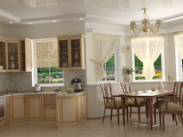 белые шторы в интерьере кухни